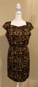 Vestido Vaina Milly of New York Estampado Geométrico Marrón Mostaza Manga Gorra Talla 8 - Imagen 1 de 7