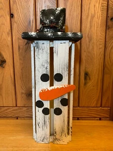 Handgefertigte primitive Holz beleuchtet Schneemann Laterne Tischplatte Dekor Regal Sitter - Bild 1 von 2