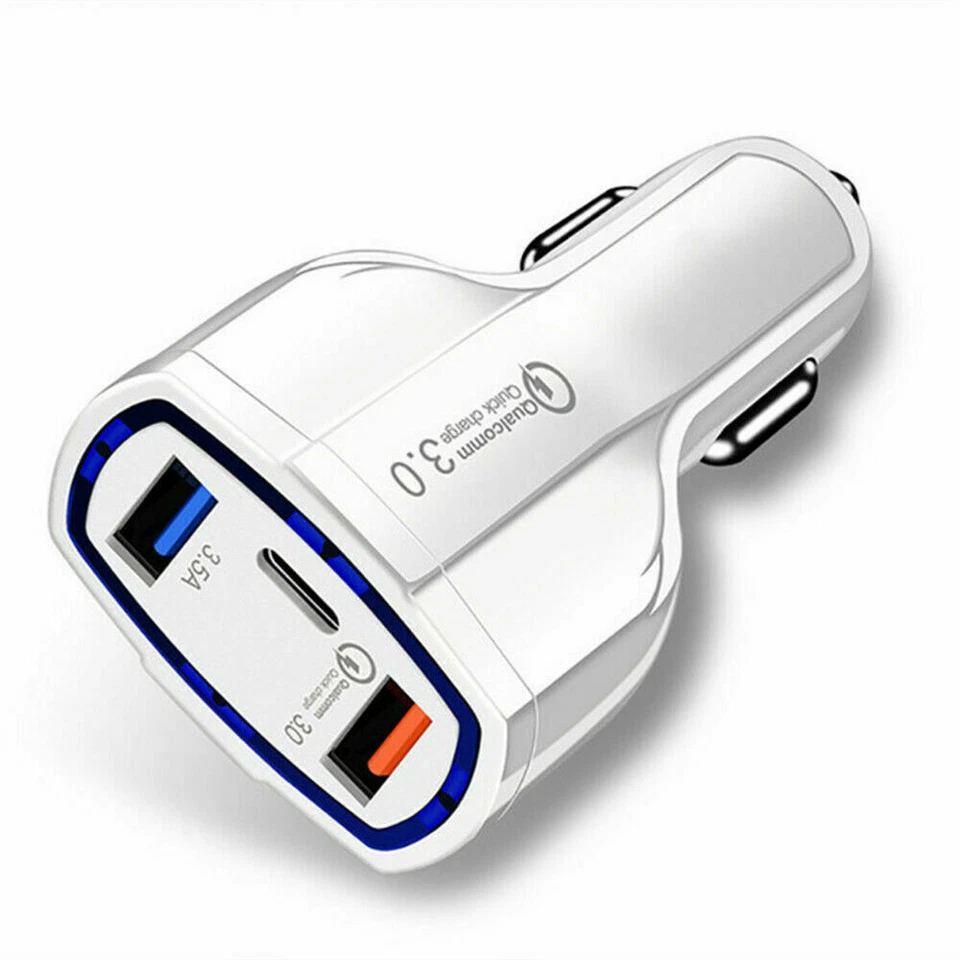3-Port USB Fast Rapid Car Charger Adapter Type C Port for iPhone Android Samsung - Image 1 of 4