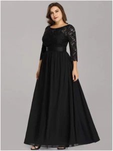 Ever Pretty schlichtes Abendkleid Übergröße 20 Spitze mit Halbarm schwarz - Bild 1 von 4