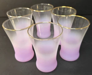 SET OF 6 Vintage Blendo Orchid Frosted Purple Glasses Gold Trim 3.75"H - Picture 1 of 7