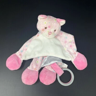 Mary Meyer Pink Kitty Cat Baby Lovey Blanket Flowers Crinkle Squeak Rings Toy - Image 1 of 4