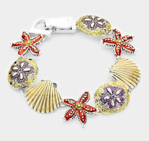 BRIGHTON BEACH Starfish Sand Dollar Shell Link Magnetic Bracelet