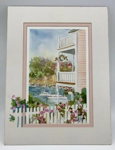 Watercolor Art Print 12x16 Matted Cottage Roses Sail Boats Sea Signed Numbered - Picture 1 of 10