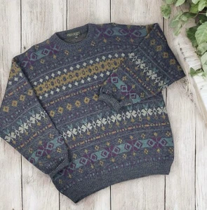 VTG Lyle & Scott Pullover Sweater Knit Fair Isle Ski Grandpa Abstract L Granola - Picture 1 of 8