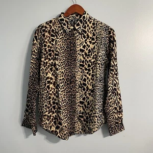 Size XL-ROBERTO CAVALLI Women’s Silk Like Button up Blouse Animal Print #3 - Picture 1 of 8