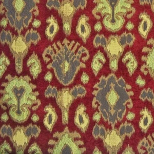 Woven IKAT Chenille RUBY Red Gold Upholstery Cushion Pillow Sewing Fabric BTY - Picture 1 of 7