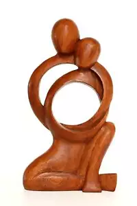 12'' Hand-Carved Wooden Sculpture "Together Forever" Abstract Decor Gift Art - Picture 1 of 4