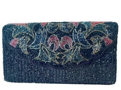 Vintage Floral Beaded Evening Small Clutch Art Deco Style - Image 1 of 4