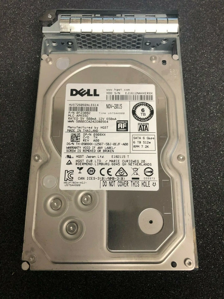 908XX Dell 6TB 3.5" SATA 6Gb/s 7.2K Hard Drive HDD 0908XX HGST HUS726060ALE614 - Image 1 of 1