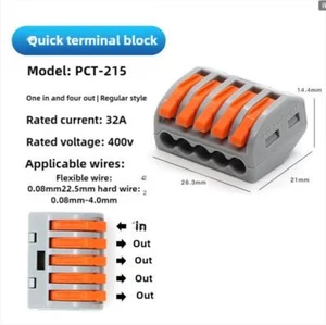 25 Stück PCT-215 Wiederverwendbare Klemmenblock Hebel Hauskabel Stecker 5 Pin Weg - Bild 1 von 1