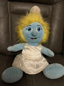 Smurfette Build A Bear Blue Blonde 16” Plush White Dress BABW 2013 The Smurfs - Picture 1 of 10