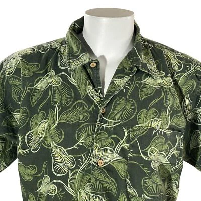 Cherokee Waikiki Camisa Hawaiana Verde Grande Hojas Floral Verde Oscuro Amarillo - Imagen 1 de 4