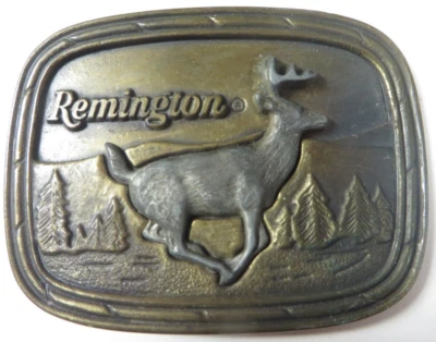 De colección 1979 Remington Country Hebilla de Cinturón Peltre Latón Correr Ciervo Cola Blanca Foto 1 de 4