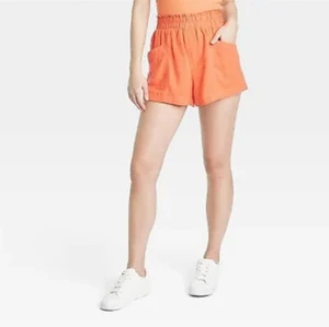 A New Day Women's S Small Shorts Orange High-Rise Linen Blend Pull-On New - Picture 1 of 3