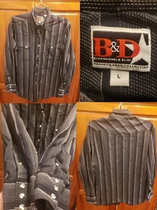 Vtg Brooks & Dunn Panhandle Slim Pearl Snap Shirt Striped Cowboy Country Large - Picture 1 of 11