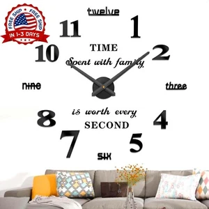 3D Reloj DIY Negro De Pared Decorativo Decoraciones Para El Hogar Salas La Casa - Picture 1 of 8