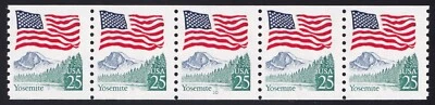 2280a 25c Flag over Yosemite PNC Strip of 5 Plate 10 Unused NH - Image 1 of 2