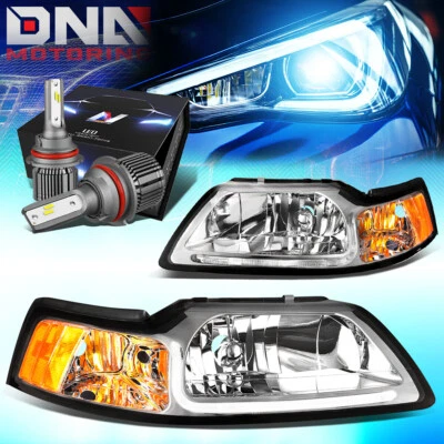 PARA 1999-2004 MUSTANG LED DRL FAROS ESQUINEROS CROMADOS/ÁMBAR CON KIT LED + VENTILADOR FRÍO Foto 1 de 4