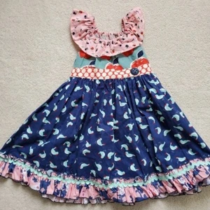 Matilda Jane Platinum Girls Apple and Bird Print Ruffle Dress sz2 - Picture 1 of 13