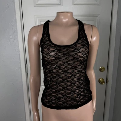 Vintage Y2K Guess Lace Sheer Tank XS Floral Black Fitted Y1 - Image 1 of 4