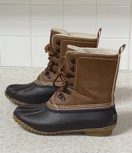 Women's Esprit Size 7.5 Rubber Faux Fur Lined Brown Duck Winter Boots 7.5M NEW - Picture 1 of 17