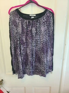 top liz claiborne trasparente nero e viola è manica lunga taglia large - Foto 1 di 6