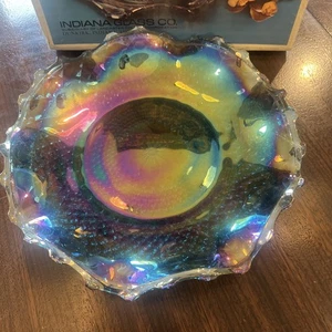 Carnival Indiana Glass Co. Iridescent Blue Purple 2908 Hostess Plate In Box MINT - Picture 1 of 17