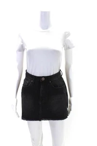 One X One Teaspoon Womens Cotton Fringed Hem A-Line Denim Skirt Black Size EUR32 - Picture 1 of 5