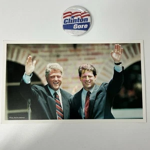 1992 Bill Clinton Al Gore Presidential Campaign Large Picture Postcard & Button - Picture 1 of 5