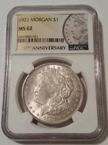 1921 Morgan Silver Dollar MS62 NGC Toning Special 100th Anniversary Label - Bild 1 von 2