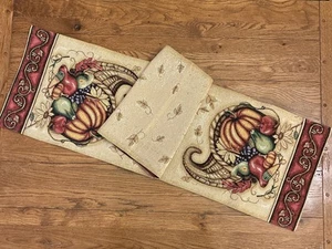 Tapestry Table Runner Horn of Plenty Cornucopia Fall Autumn Thanksgiving -68in - Picture 1 of 4