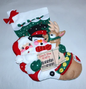 FINISHED Bucilla Felt Applique | *83953* CAROLING TRIO 18" Christmas Stocking - Picture 1 of 4
