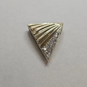 Necklace Pendant Triangle Gold Over Sterling Silver Cubic Zirconia Art Deco 925 - Picture 1 of 7