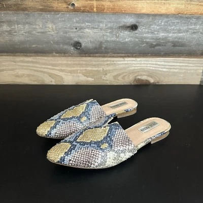 Steve Madden Women's Snake Print Silver Stud Trace Mules Slides Flats Size 8.5M - Image 1 of 4