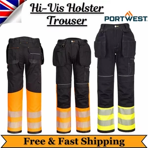 Portwest PW3 Hi Vis Class 1 Holster Pockets Work Trousers knee pad pockets PW307 - Picture 1 of 12