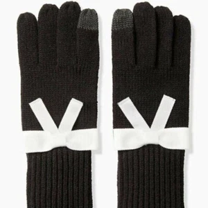 Kate Spade NY Grosgrain Bow Gloves TECH FRIENDLY Black Cream NWT - Foto 1 di 4