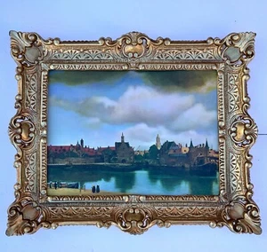 Gemälde Antik Hafenstadt See Alte Hafen Landschaftsbild 56x46 BILDERRAHMEN - Bild 1 von 13
