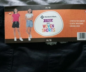 New Member's Mark Girl's 2-Pack Elastic Waistband Woven Shorts Size 14/16 NWT - Picture 1 of 4
