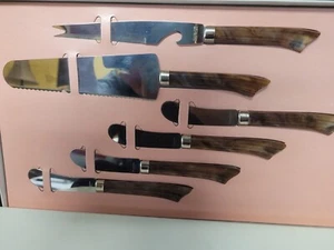 VINTAGE Mid-Century 6 Piece Cheese Service Set- Bakelite Handles In Original Box - Picture 1 of 5