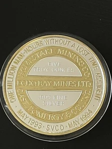 Raro Echo Bay Mines Homestake Mining 1994 5 OZ Troy .999 plata redondo de colección - Imagen 1 de 3