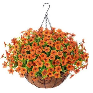 Artificial Fake Fall Hanging Plants Flowers Basket for Outdoor Decor Faux Sil... - Picture 1 of 6