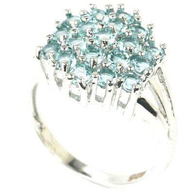 Anello Di Acquamarina Argento Legge E Zirconi Per Matrimonio, Fedina Originale - Immagine 1 di 4