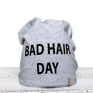 (P25) Leichte FREAKY HEADS Wende Mütze Jersey Beanie "Bad Hair Day" Druck & Logo - Picture 1 of 1