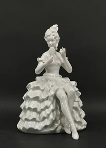 9924075 Porcelaine Figurine Spiegeldame Porcelaine Blanche Wagner&Apel H21cm - Picture 1 of 4