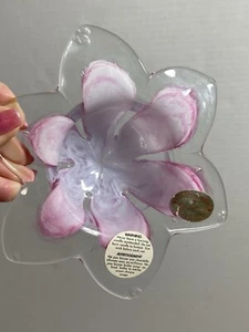 Murano Art Glass 6 Petal Flower Candle Bowl Pink Swirl Petals Hand Made in Italy - Picture 1 of 15