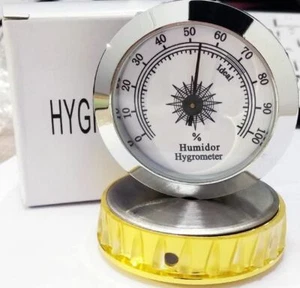 Diam. 1 3/4" Humidor per sigari igrometro analogico in vetro con cornice argento lucido - Foto 1 di 5