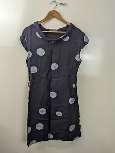 Made In Italy Black Polka Dot Short Sleeve Linen Shift Dress Pockets One Size - Picture 1 of 8