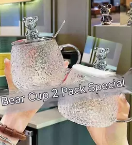 Bear Cup Flower Tea Mug Simple Glass Mug with Lid Cute Mug Big Belly Water Mug - Picture 1 of 8