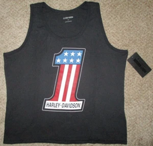 Harley Davidson Tank Top Shirt Stretch Vintage Black #1 Logo Flag 2X Plus NEW! - Picture 1 of 5